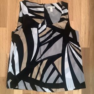 DANA Buchman Geometric Patterned Sleeveless Blouse Black/Gray/White Women’s M